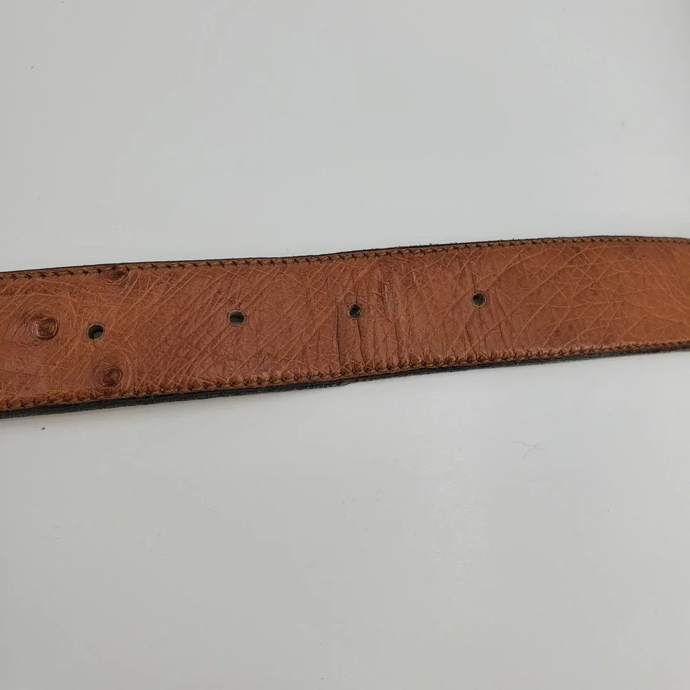 Courteney Men's Ostrich Leather Belt Tan Cognac Brass Buckle Size 42 Safari